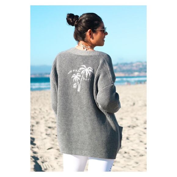 The Beach People Twins Palm Open Front Grey Front Pockets Cardigan Size XS - S - Picture 9 of 9